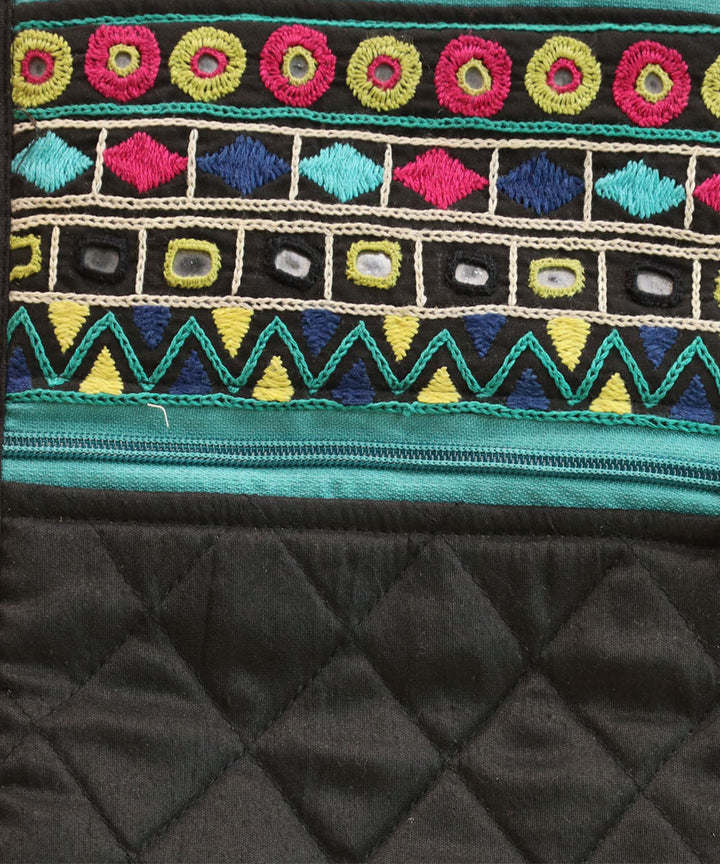 Black hand embroidered cotton sling bag