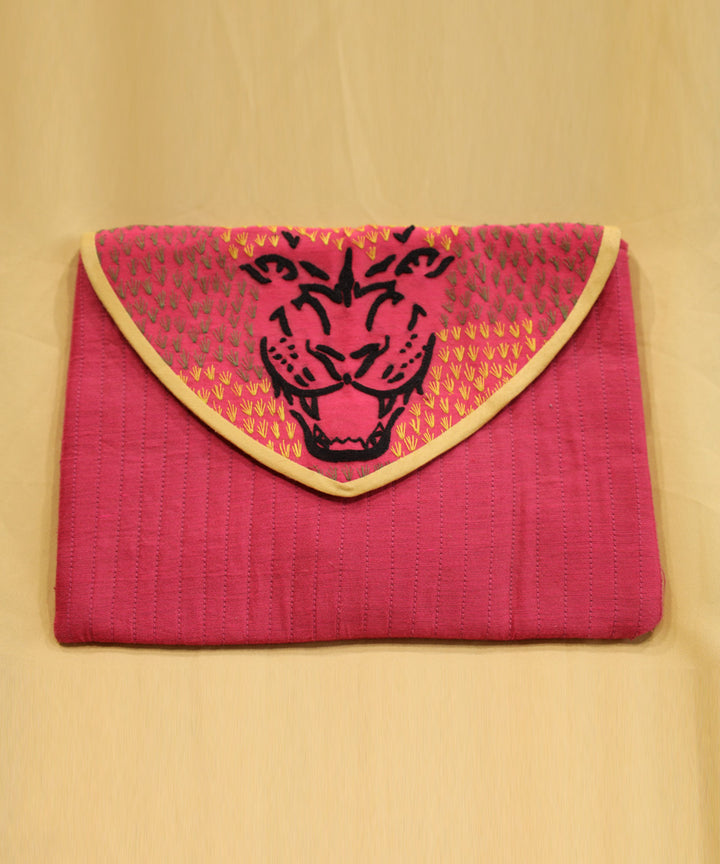 Pink hand embroidered cotton pouch
