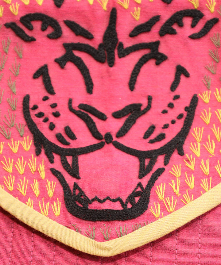 Pink hand embroidered cotton pouch