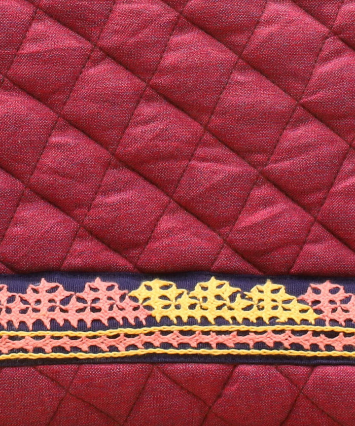 Dark pink hand embroidered cotton pouch