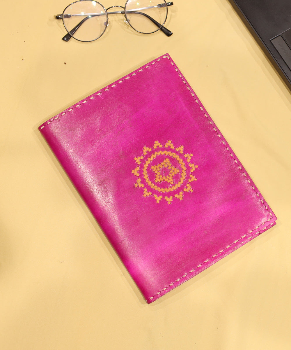 Pink hand crafted leather diary