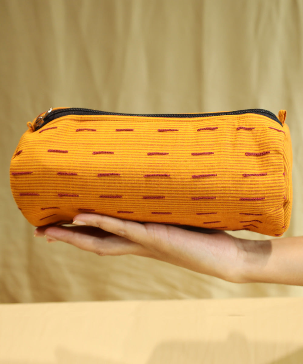 Yellow handcrafted cotton pouch