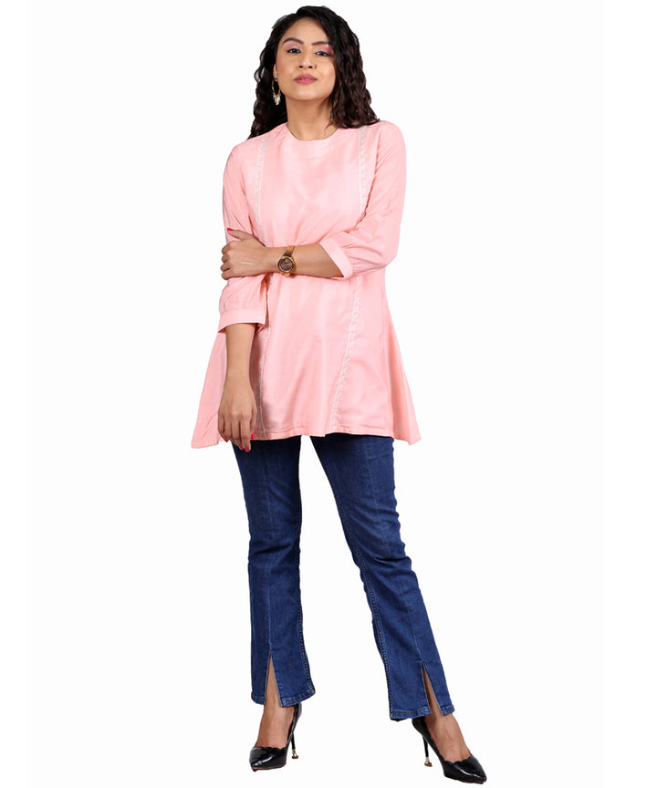 Peach hand embroidered cotton tunic