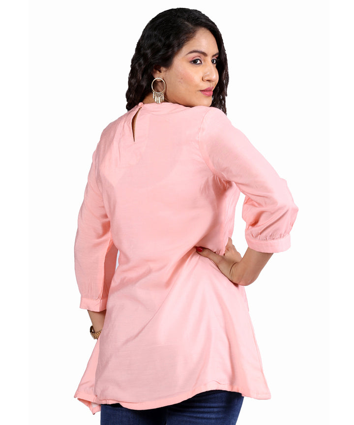 Peach hand embroidered cotton tunic
