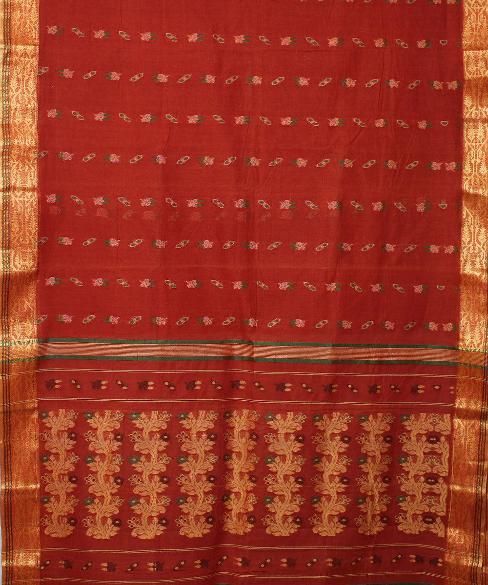 Orange rust cotton handloom saree