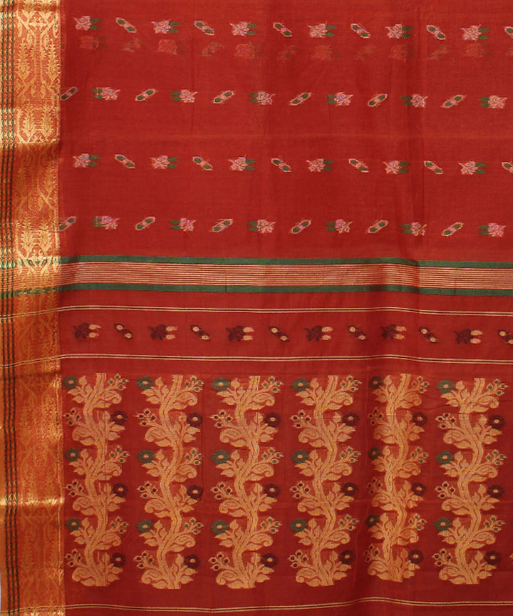 Orange rust cotton handloom saree