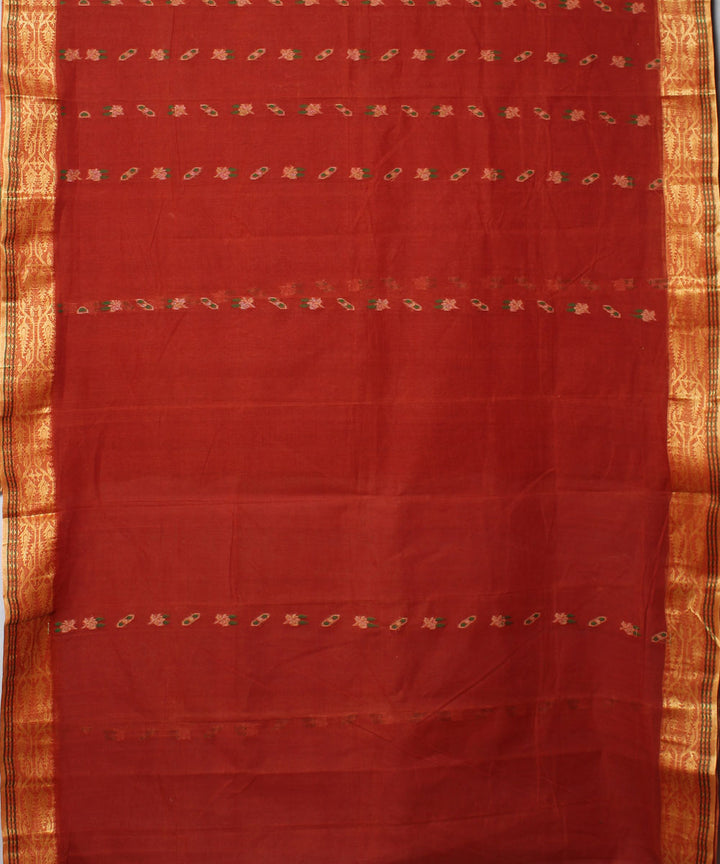 Orange rust cotton handloom saree
