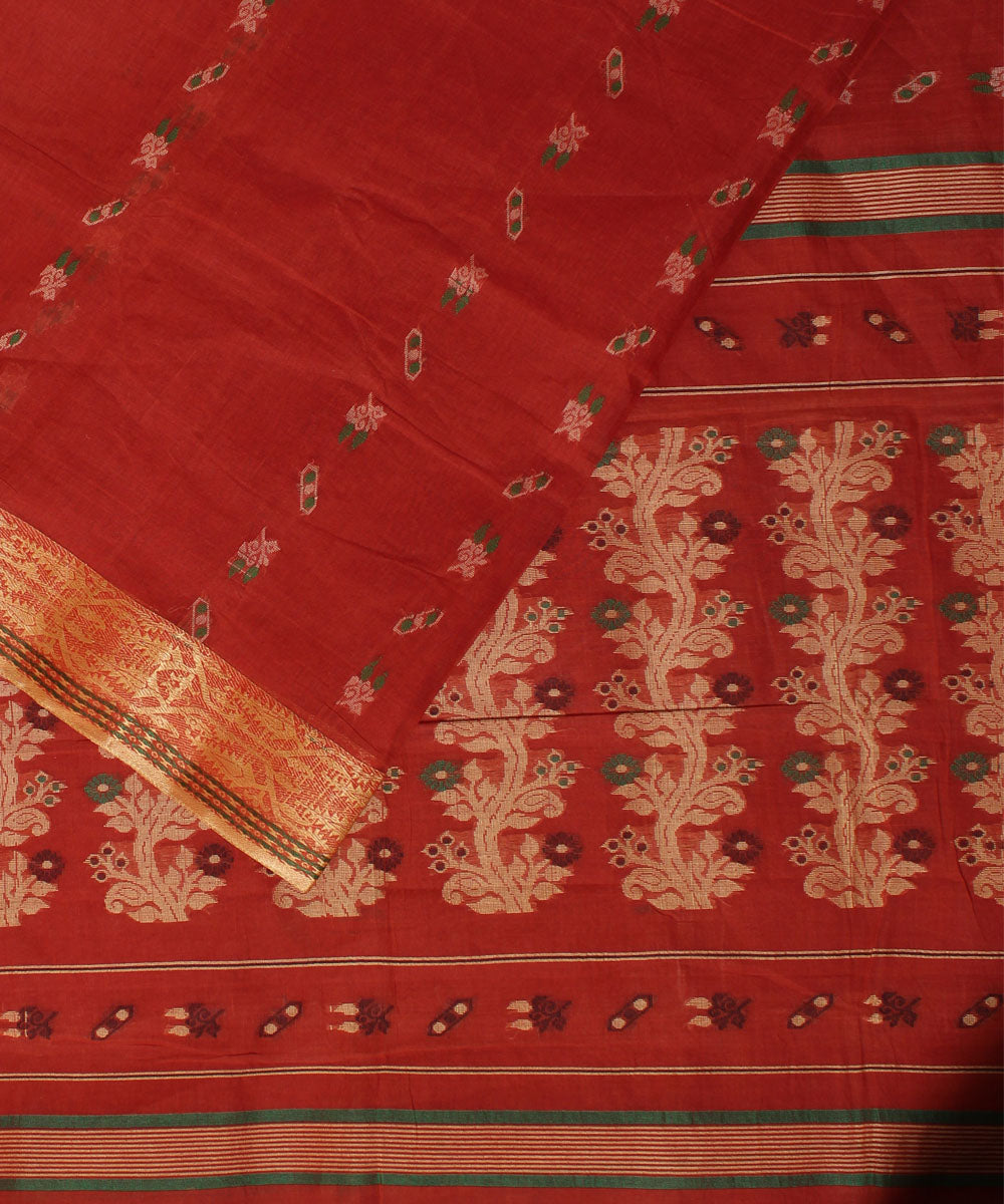 Orange rust cotton handloom saree