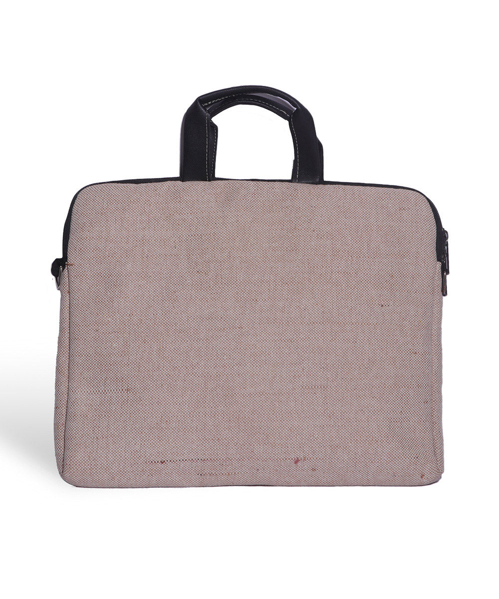 Beige black handmade jute laptop bag