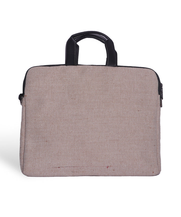 Beige black hand made jute laptop bag