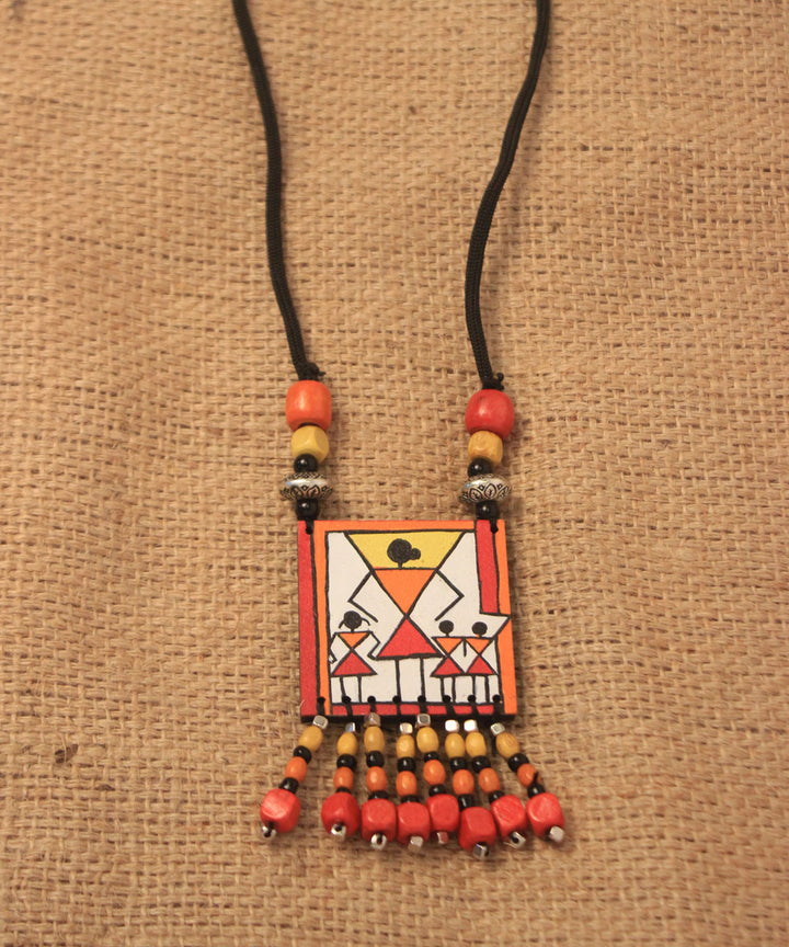 Multi color hand painted warli art necklace and earring set