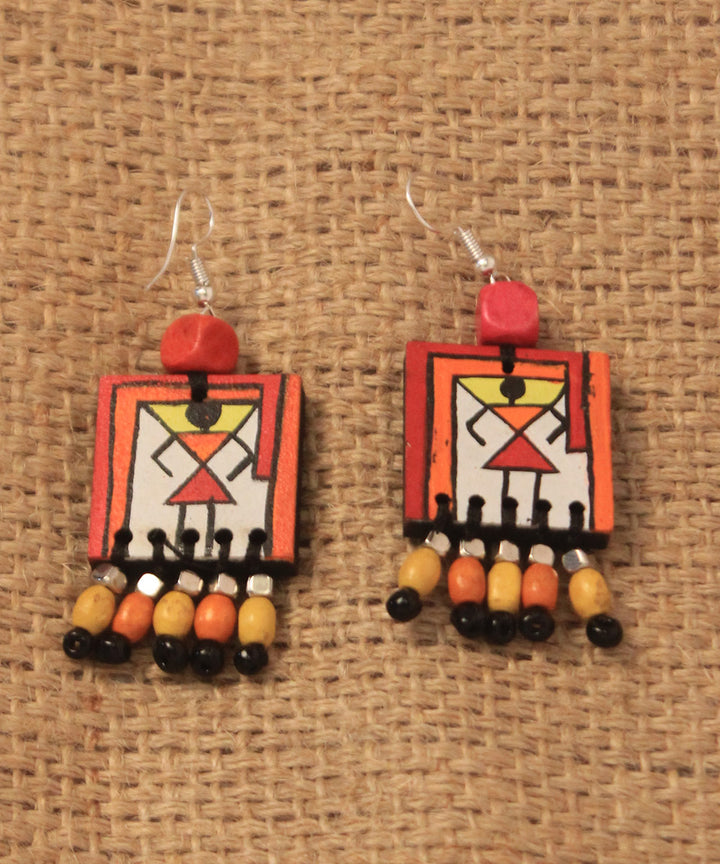 Multi color hand painted warli art necklace and earring set
