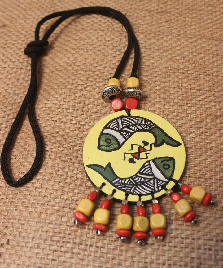 Multicolour hand painted warli art necklace and earring set