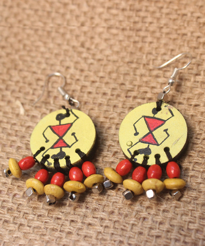 Multicolour hand painted warli art necklace and earring set