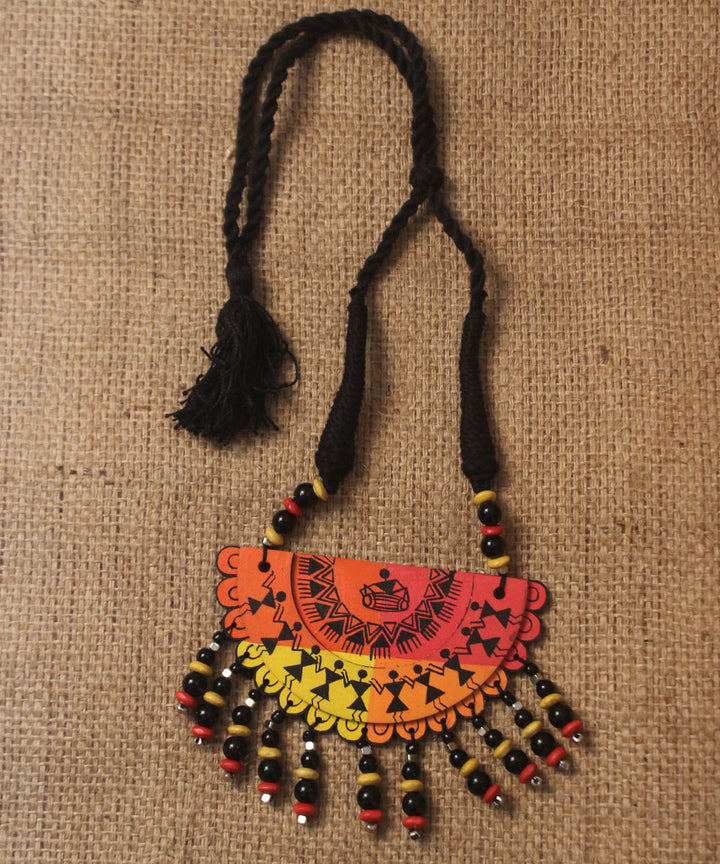 Multicolour hand painted warli art necklace earring set