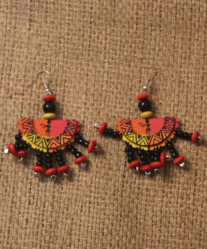 Multicolour hand painted warli art necklace earring set