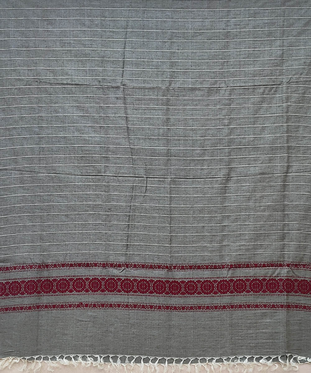 Grey maroon hand woven odisha ikat tussar silk dupatta