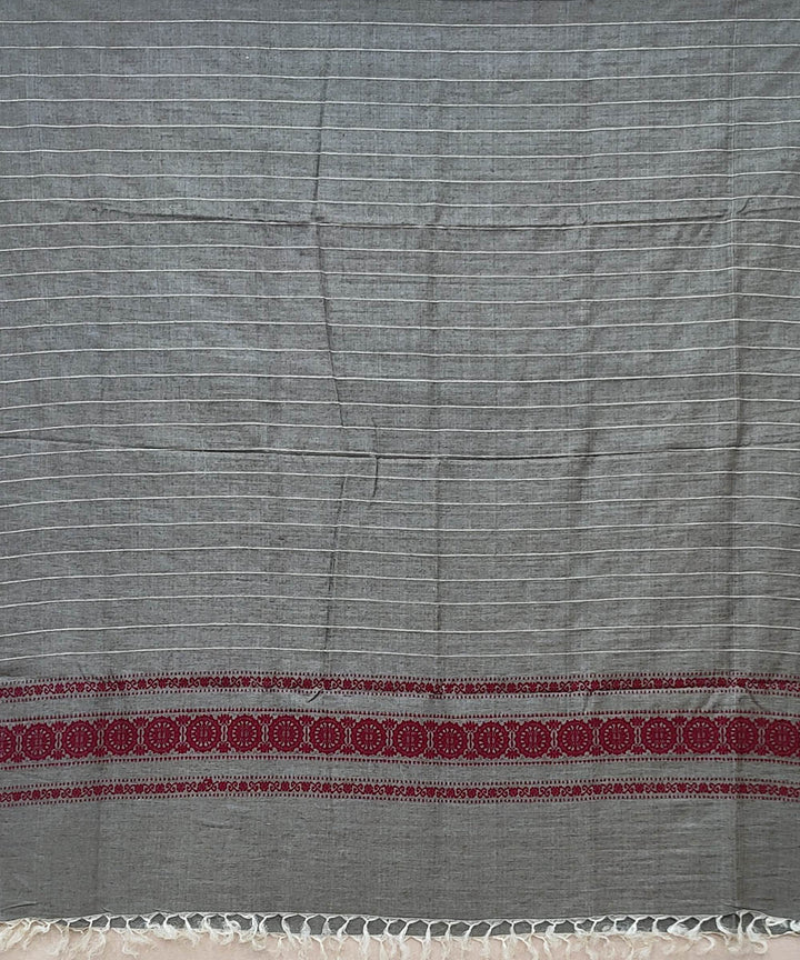 Grey maroon hand woven odisha ikat tussar silk dupatta