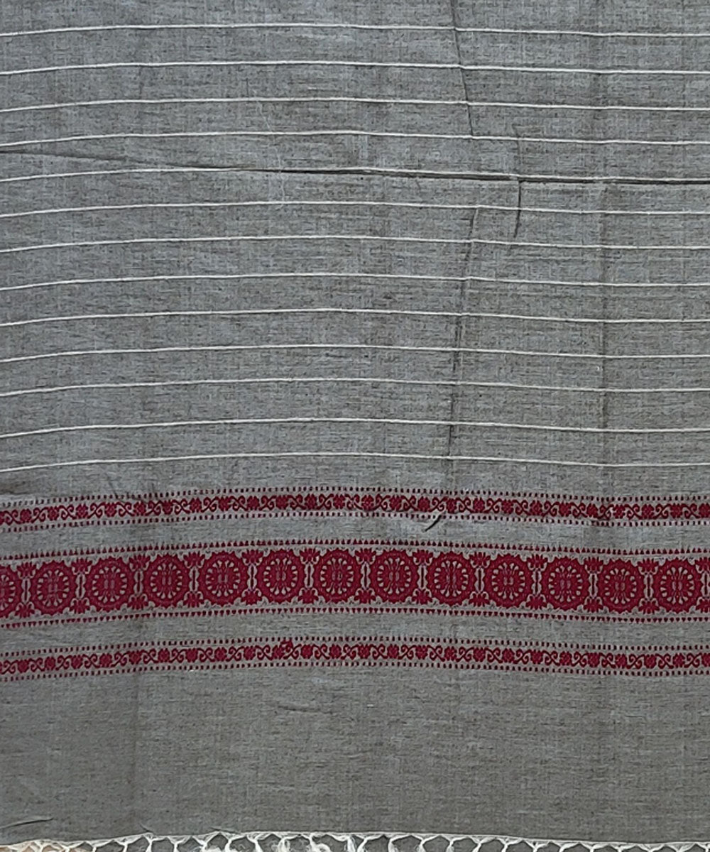 Grey maroon hand woven odisha ikat tussar silk dupatta