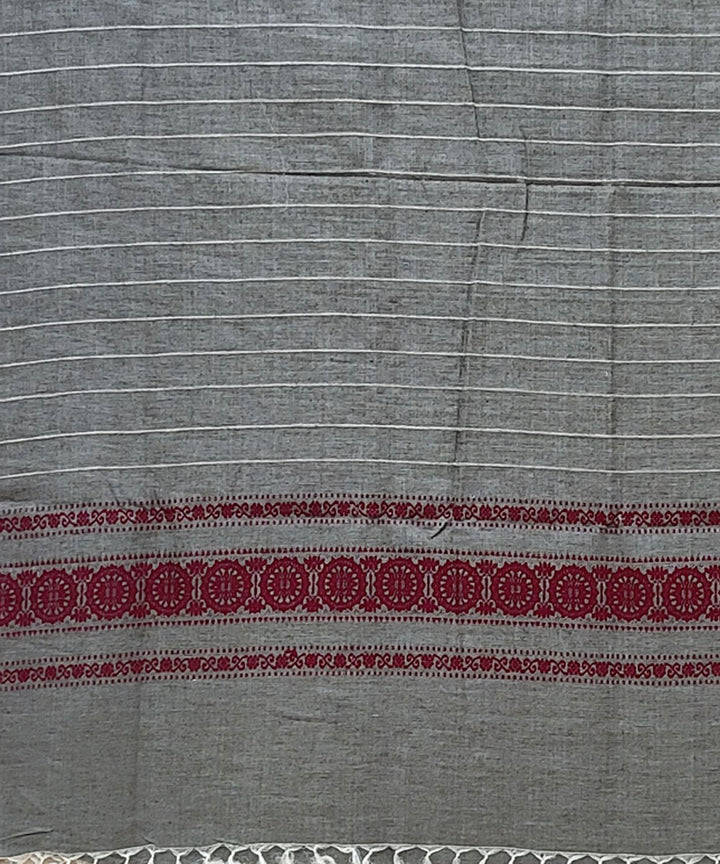 Grey maroon hand woven odisha ikat tussar silk dupatta