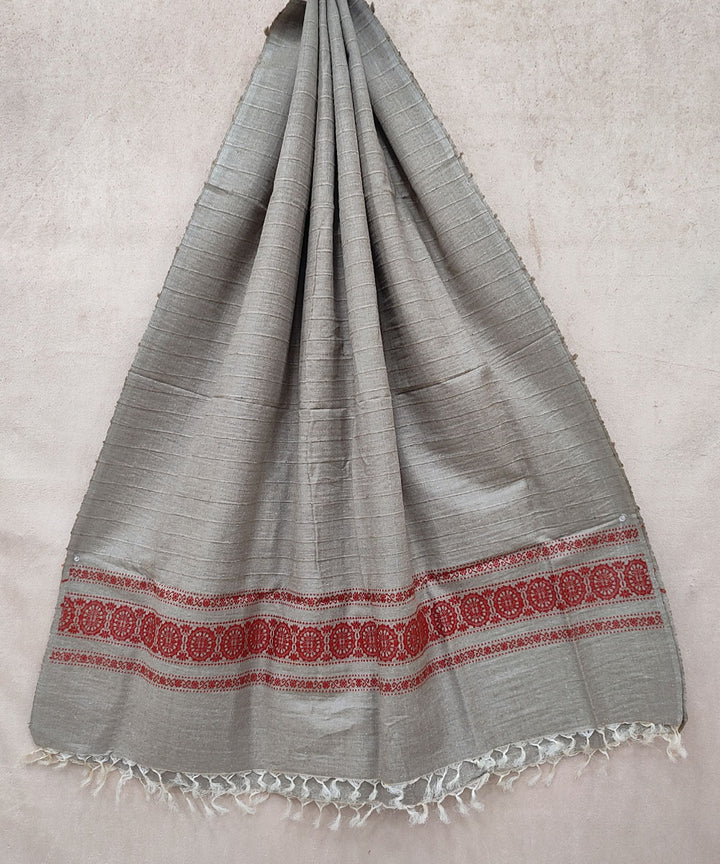 Grey orange handwoven odisha ikat tussar silk dupatta