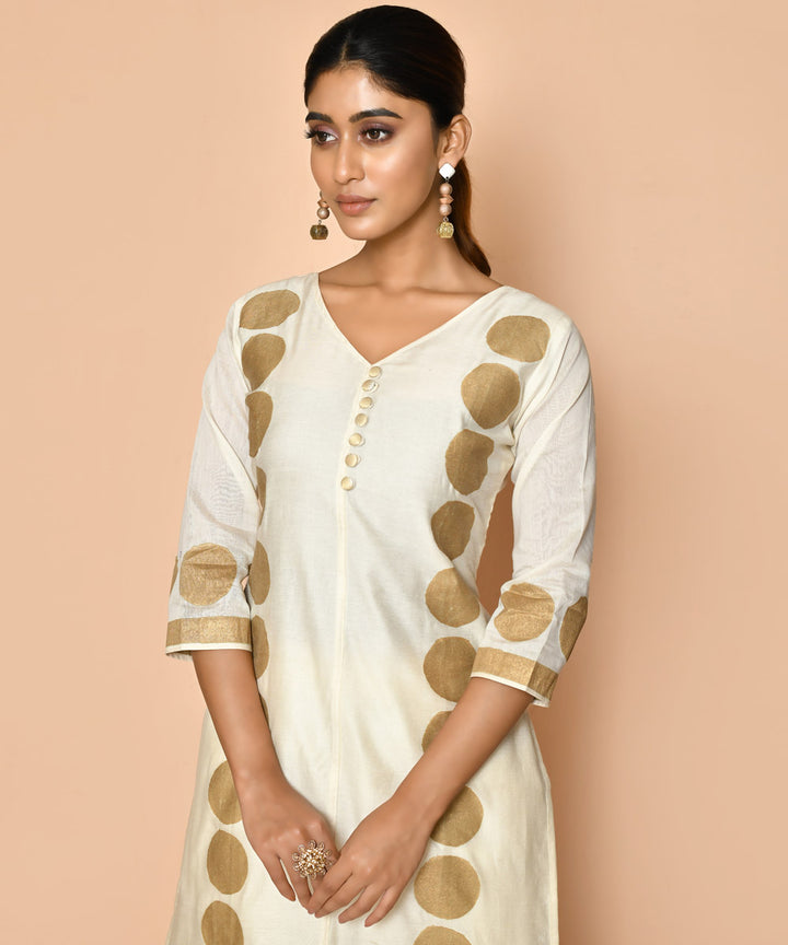Freya ivory handloom maheshwari cotton silk kurta pant set
