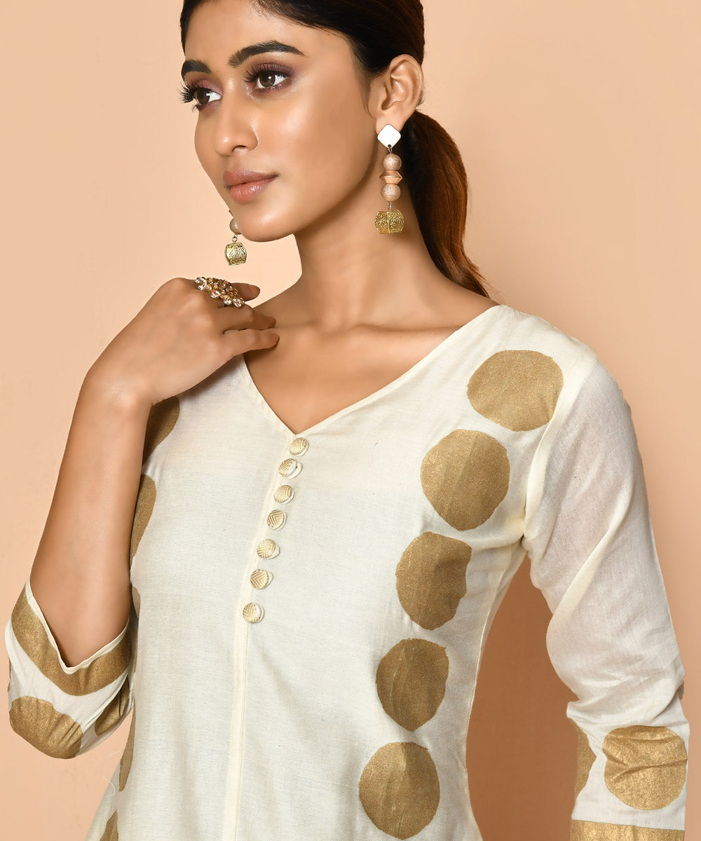 Freya ivory handloom maheshwari cotton silk kurta pant set