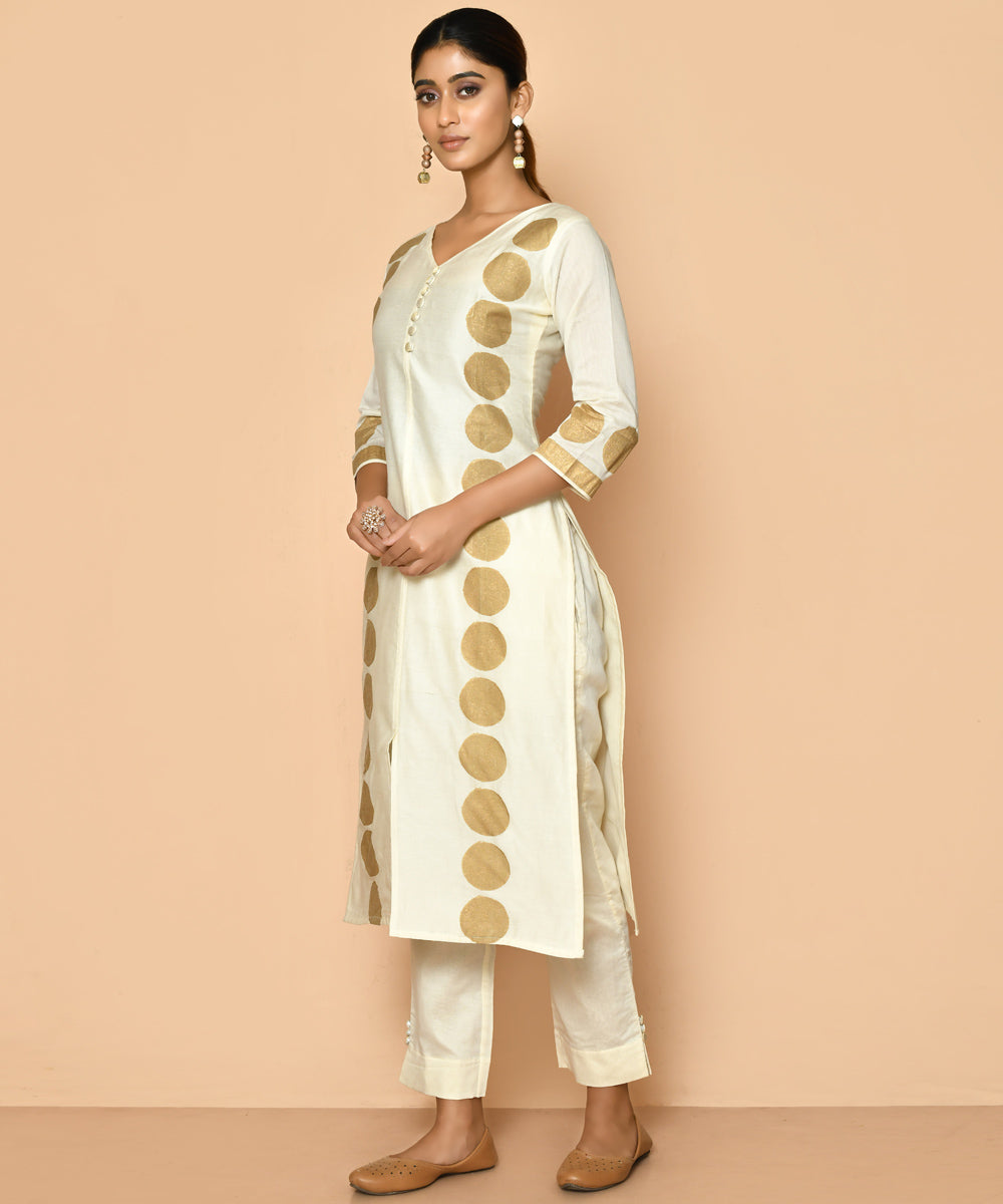 Freya ivory handloom maheshwari cotton silk kurta pant set