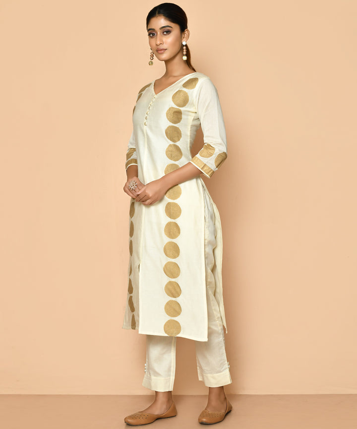 Freya ivory handloom maheshwari cotton silk kurta pant set