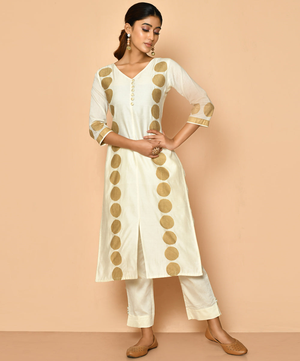 Freya ivory handloom maheshwari cotton silk kurta pant set