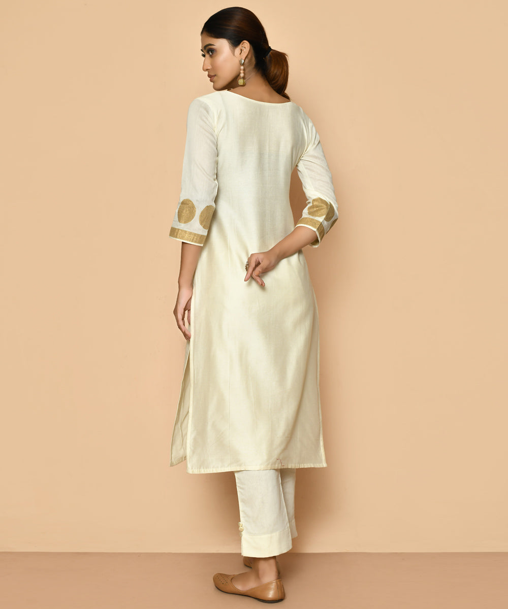 Freya ivory handloom maheshwari cotton silk kurta pant set
