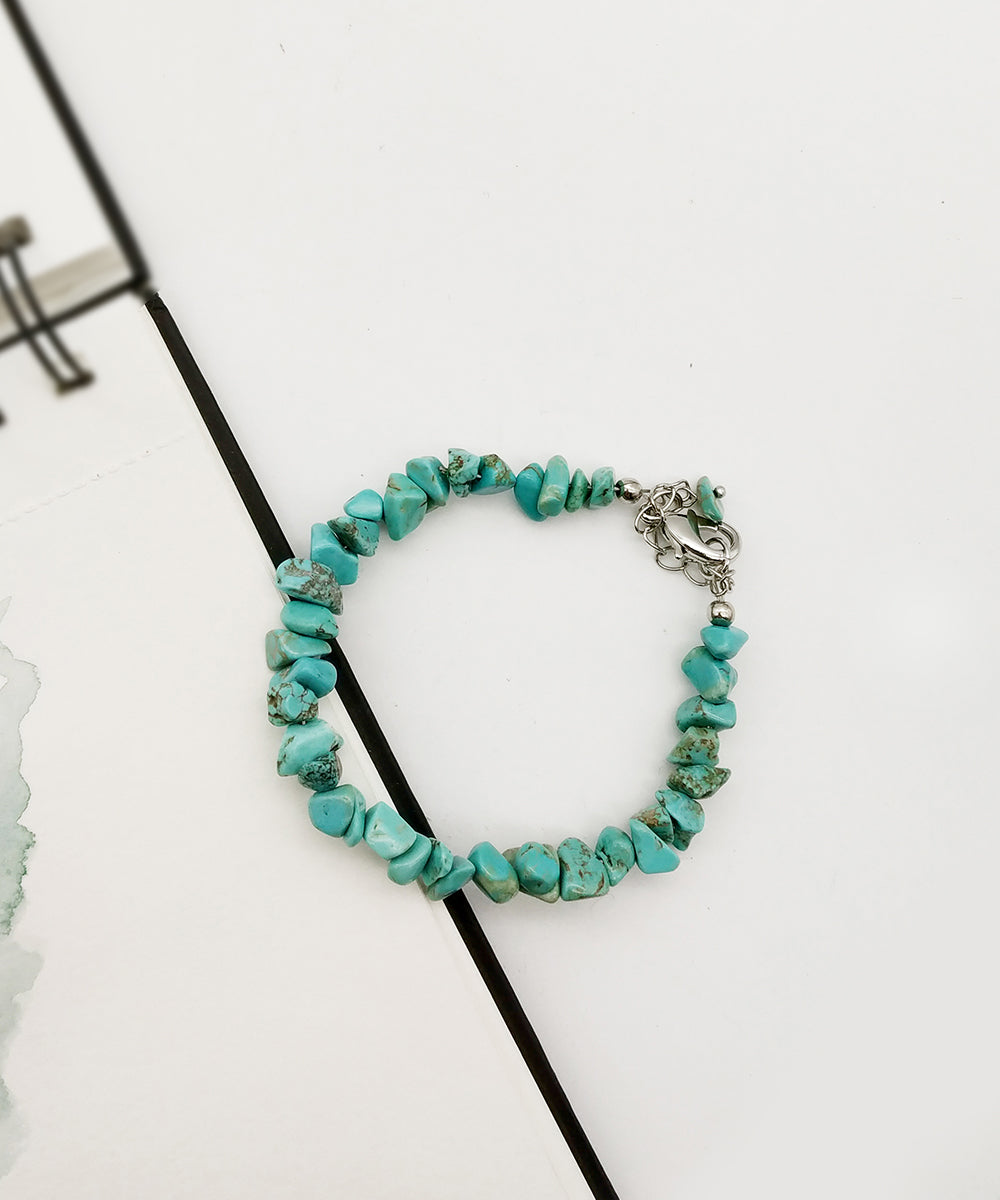 Turquoise handcrafted rose quartz gemstone adjustable bracelet