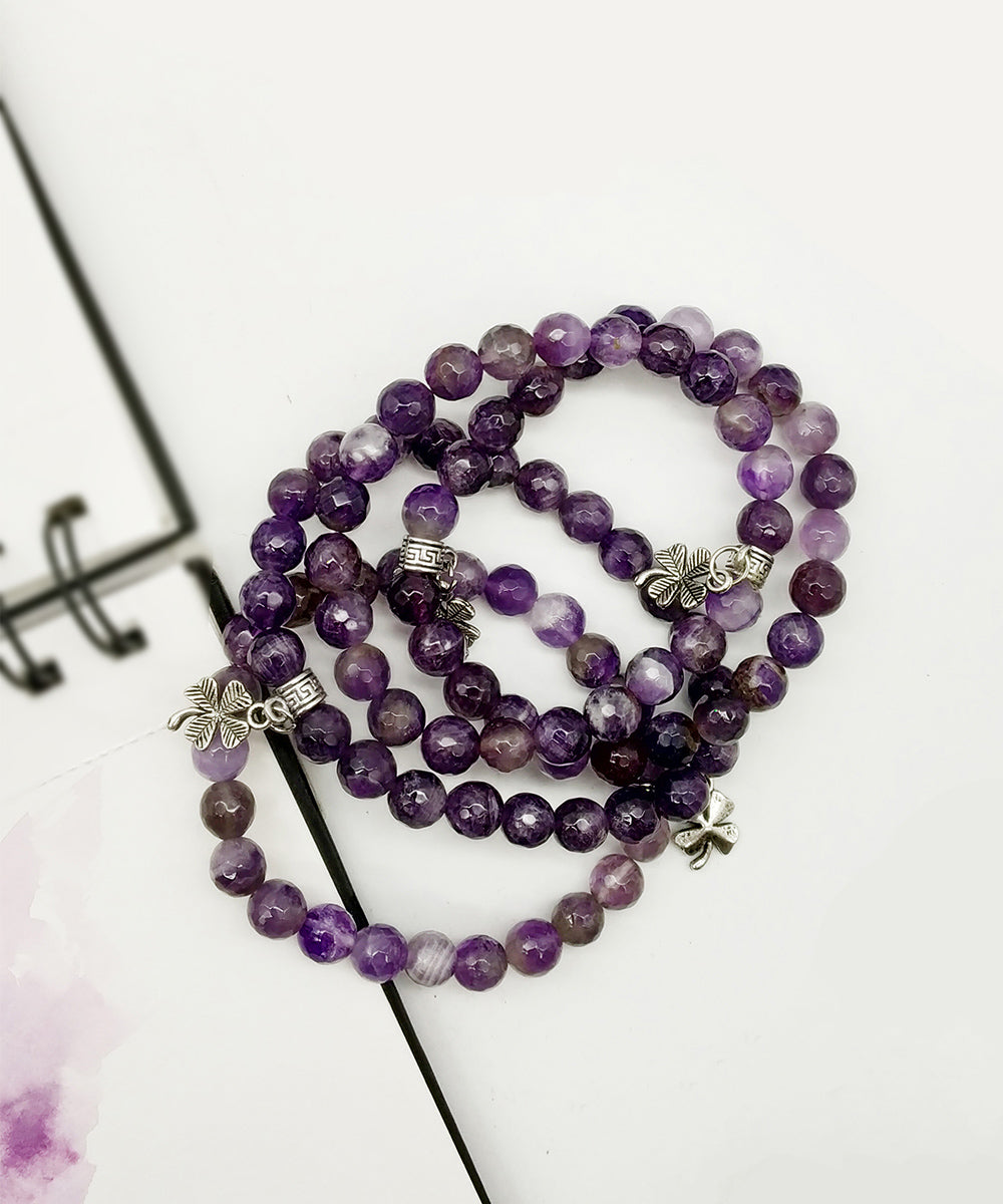 Purple handcrafted amethyst gemstone bracelet set of 4