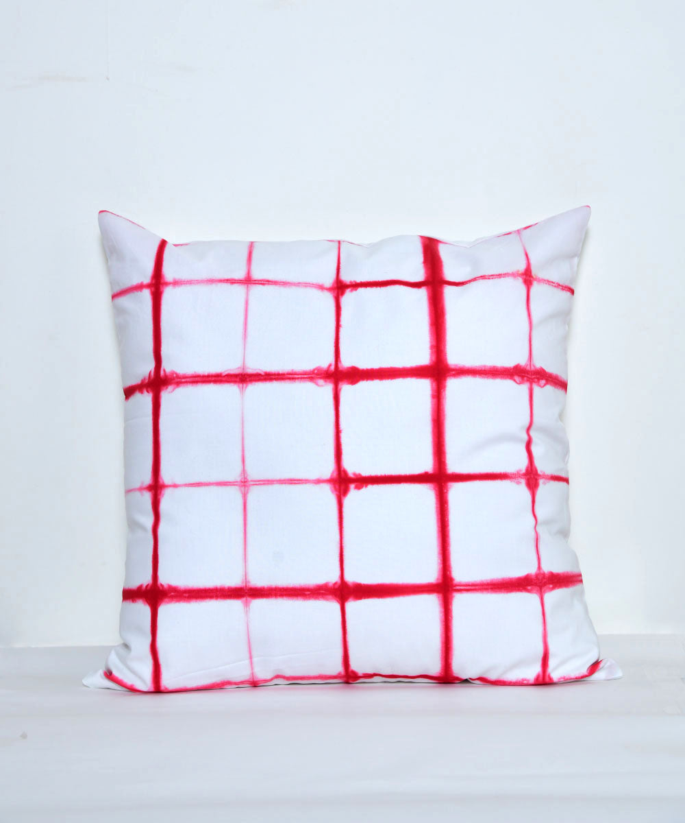 White red hand printed shibori cotton cushion cover