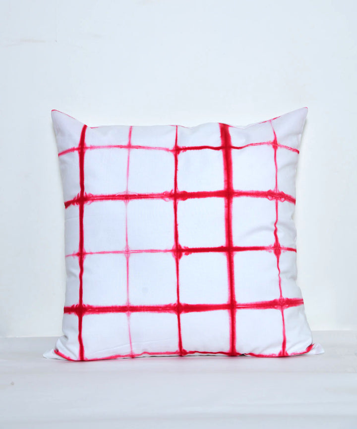 White red hand printed shibori cotton cushion cover