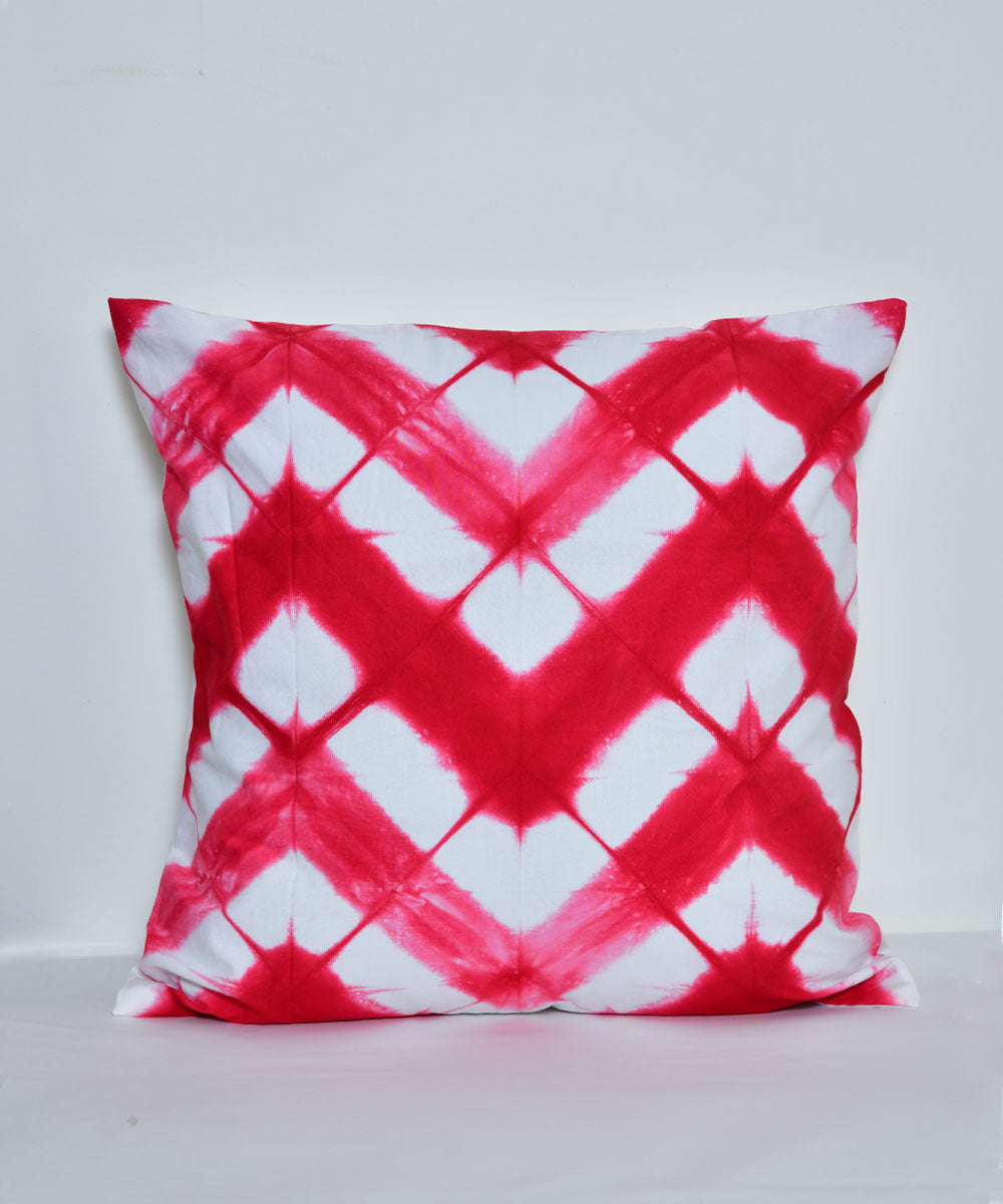 Red white hand printed shibori cotton cushion cover