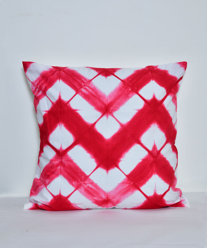 Red white hand printed shibori cotton cushion cover