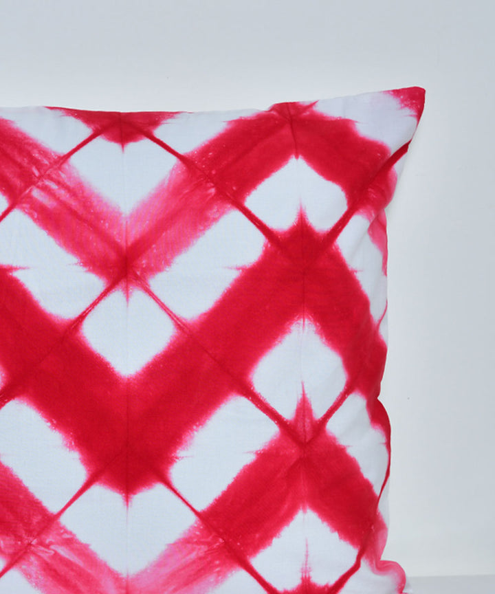 Red white hand printed shibori cotton cushion cover