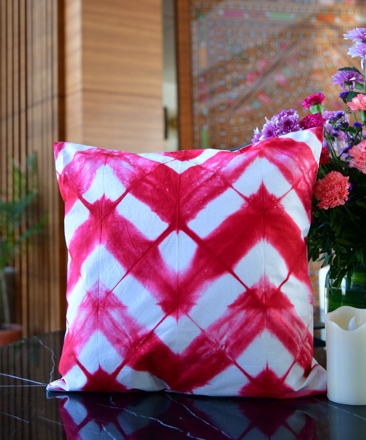 Red white hand printed shibori cotton cushion cover