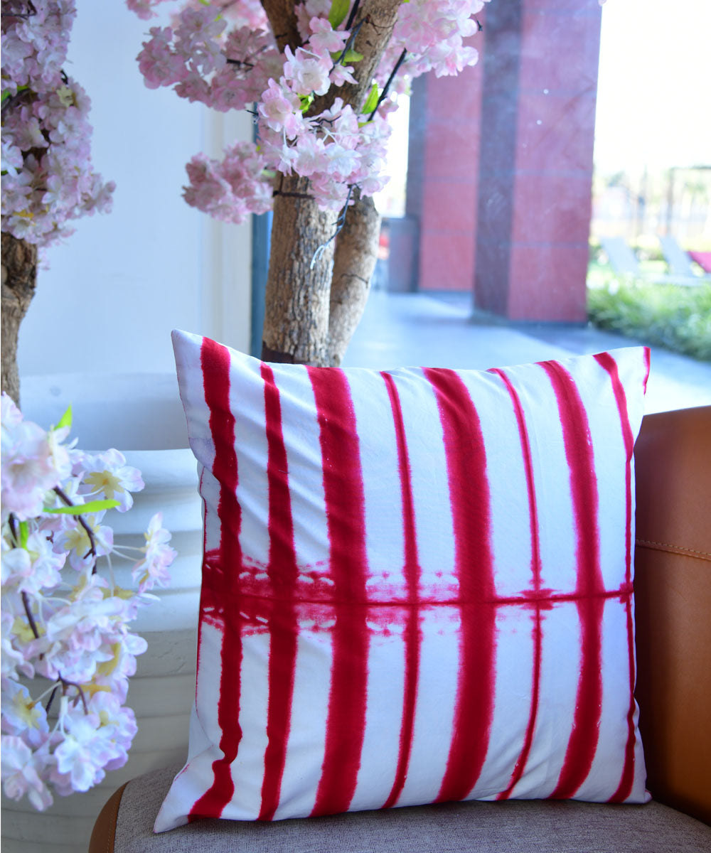 White red handprinted shibori cotton cushion cover