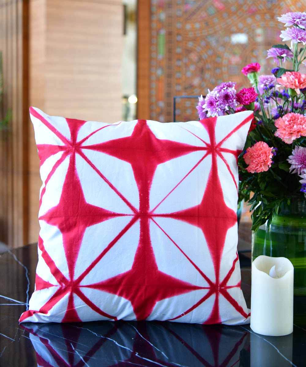 White red shibori hand printed cotton cushion cover