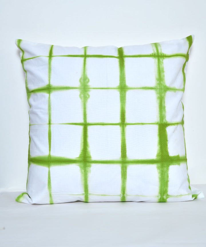 Green white hand printed shibori cotton cushion cover