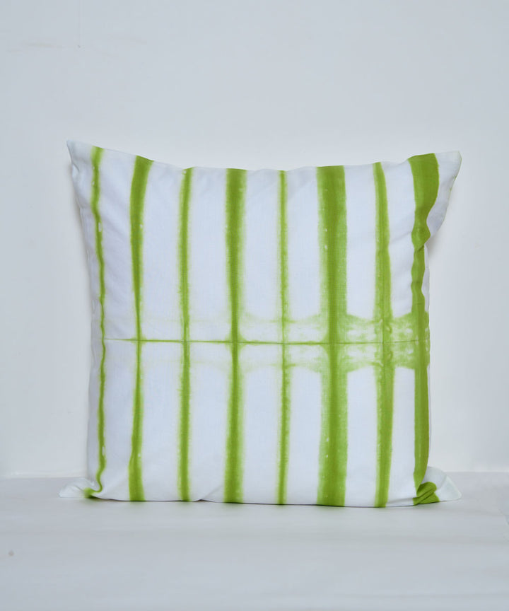 White green hand printed cotton shibori cushion cover
