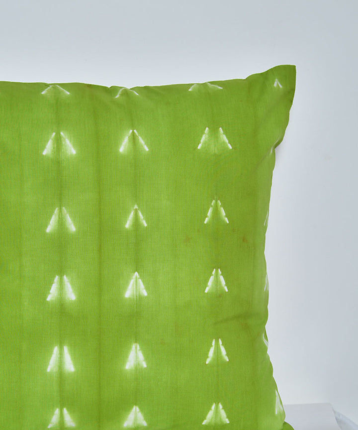 Green white handprinted cotton shibori cushion cover