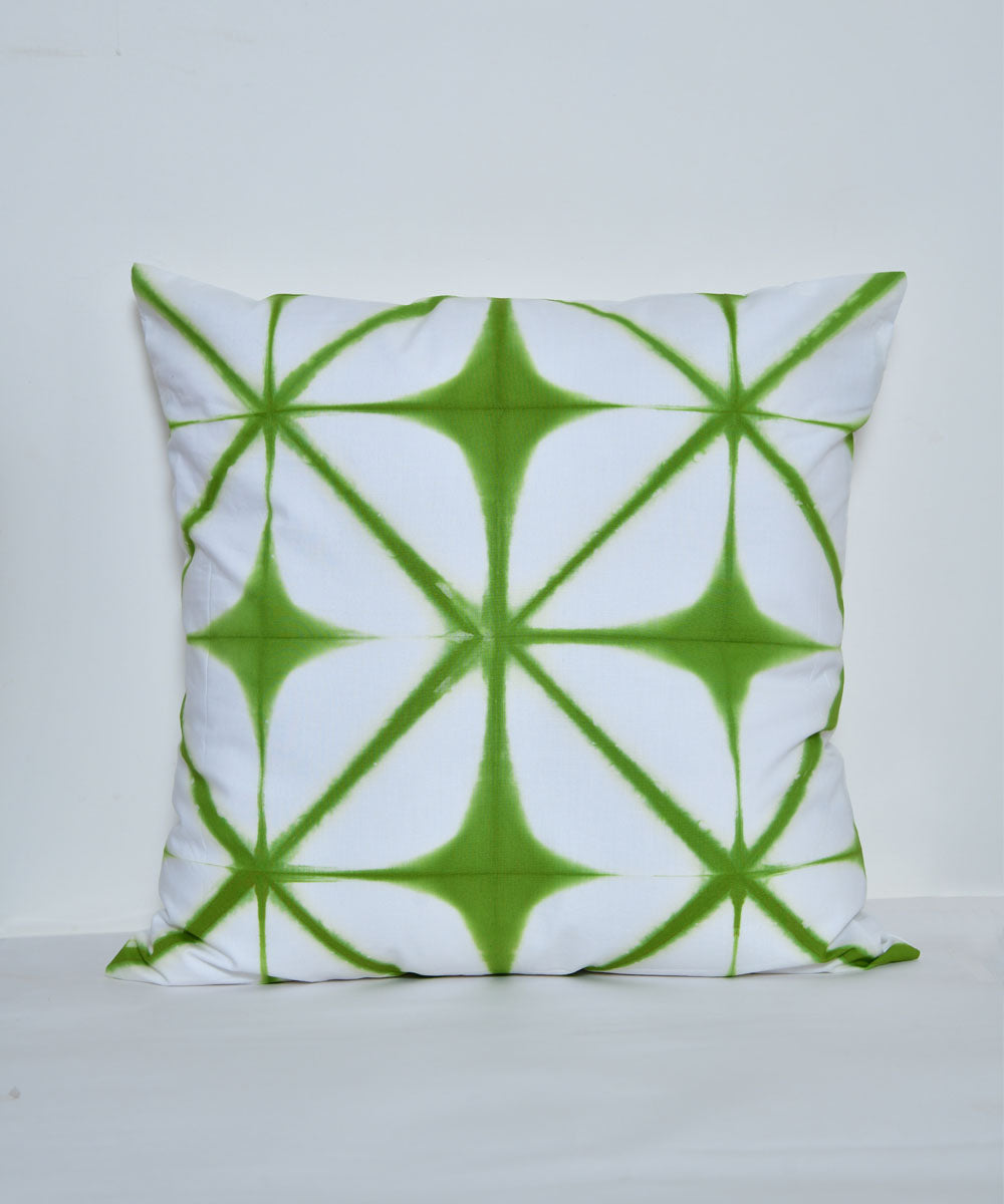 White green handprinted shibori cotton cushion cover
