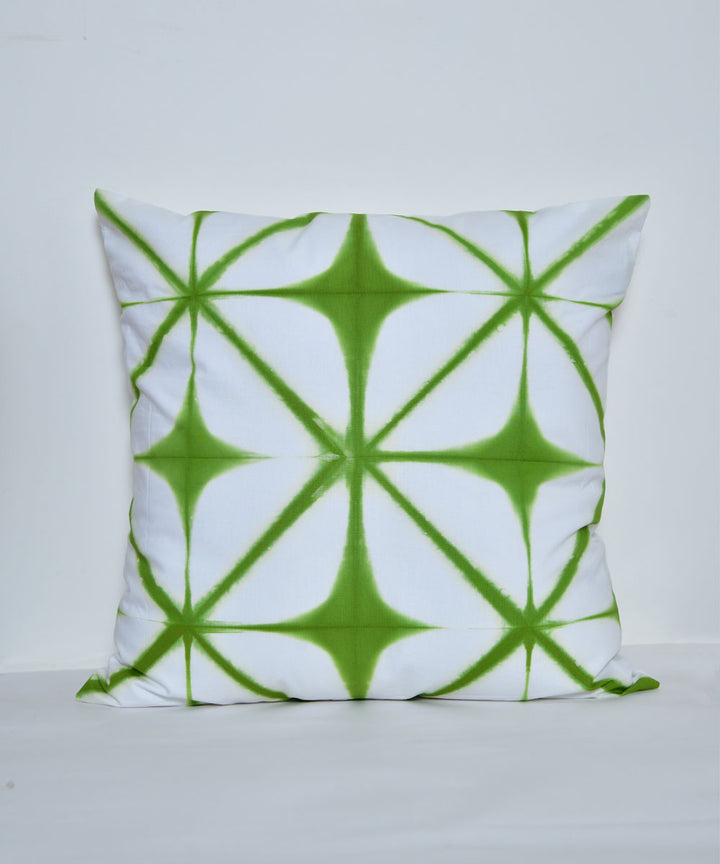White green handprinted shibori cotton cushion cover