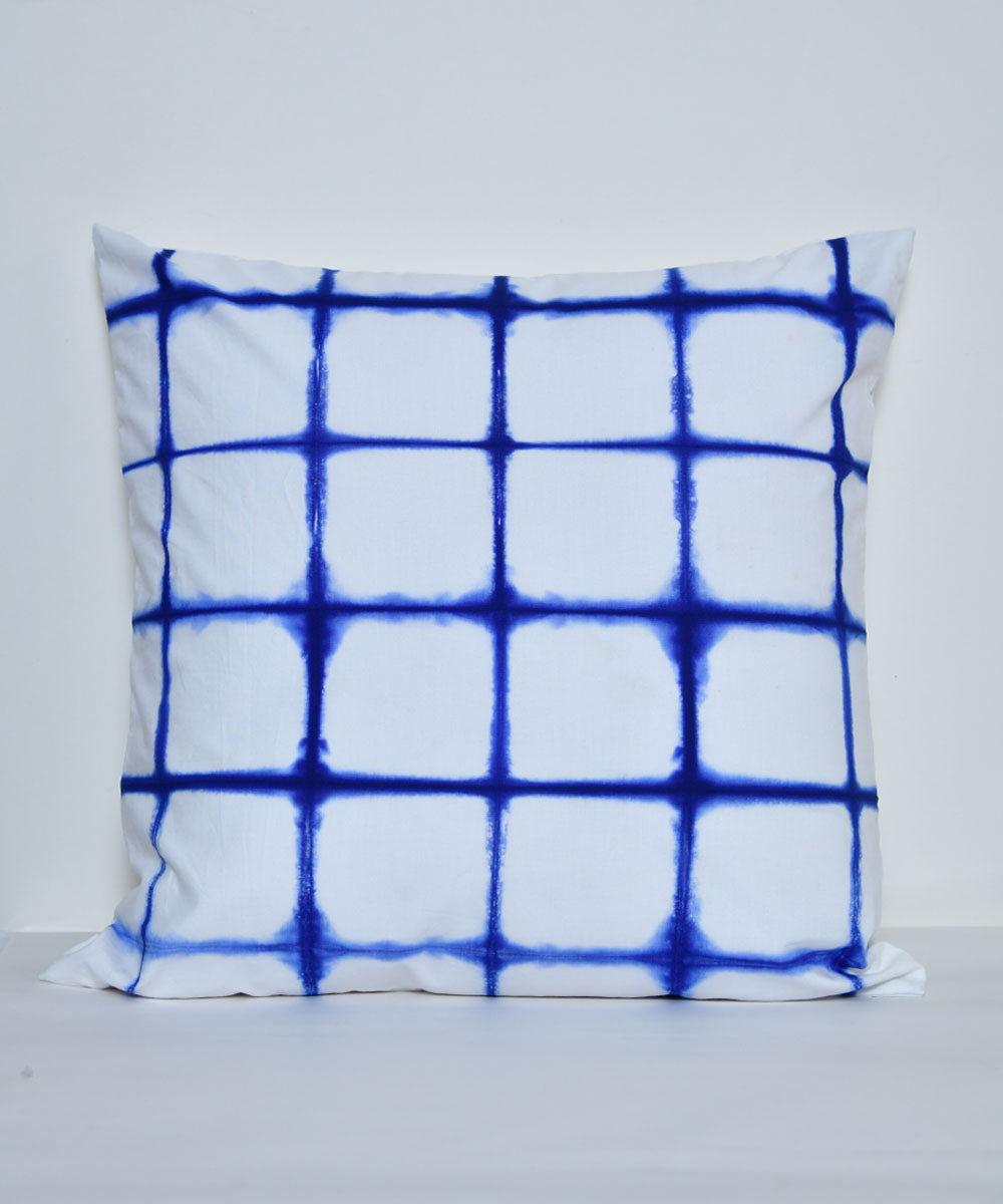 Blue white hand printed shibori cotton cushion cover