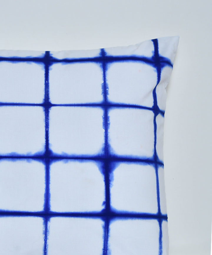 Blue white hand printed shibori cotton cushion cover