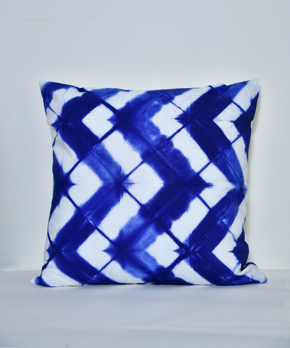 Blue white hand printed cotton shibori cushion cover