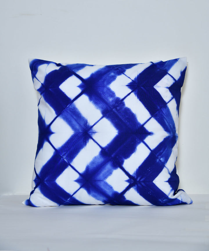 Blue white hand printed cotton shibori cushion cover